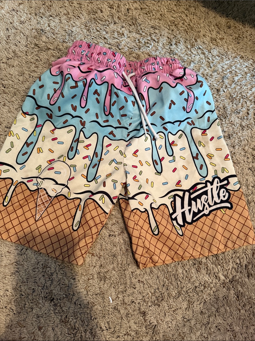 SHEIN Kids Ice Cream Cone Print Shorts - Pink, Blue, Cream, Tan